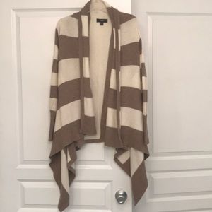 Cotton/wool, cream/tan, wide striped cardigan